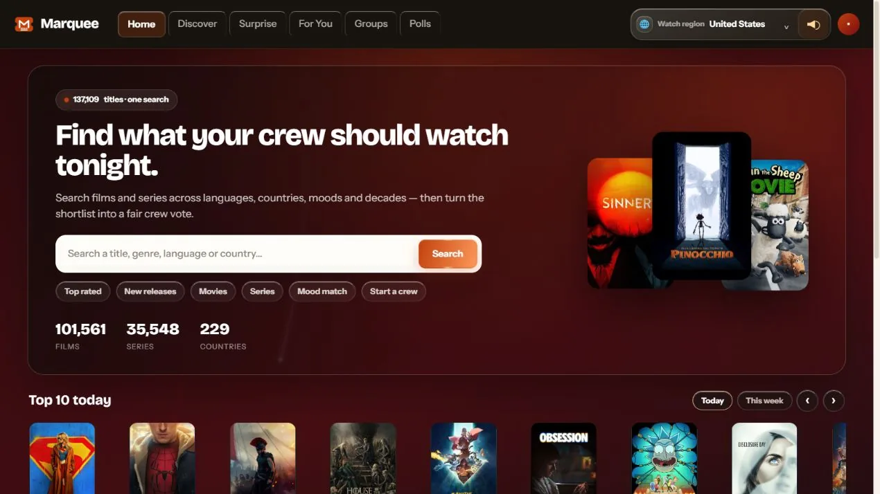 Marquee entertainment website